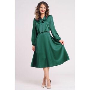 Rochie din satin cu funda din panglici - Verde imagine