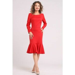 Rochie midi cu terminatie cu volane - Rosu imagine