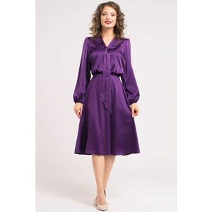Rochie din satin cu funda din panglici - Violet imagine