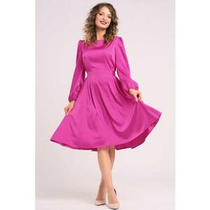 Rochie midi din matase cu croiala evazata - Roz zmeuriu imagine