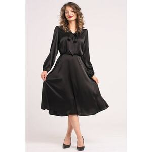 Rochie din satin cu funda din panglici - Negru imagine