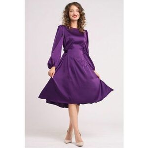 Rochie midi din matase cu croiala evazata - Violet imagine