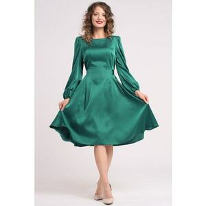Rochie midi din matase cu croiala evazata - Verde imagine