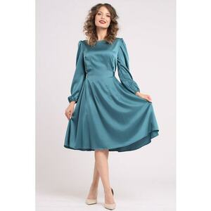 Rochie midi din matase cu croiala evazata - Albastru petrol imagine