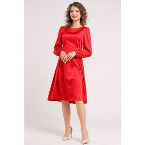 Rochie midi din matase cu croiala evazata - Rosu vermillion imagine