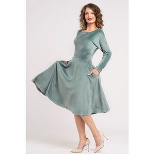 Rochie midi cu aspect de catifea - croiala evazata si buzunare laterale - Gri cenusiu imagine