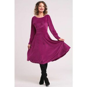 Rochie midi cu aspect de catifea - croiala evazata si buzunare laterale - Roz zmeuriu imagine