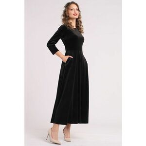 Rochie cu aspect de catifea si buzunare laterale - Negru imagine