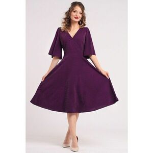 Rochie evazata cu maneci clopot - Violet imagine