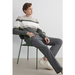 Pulover colorblock cu decolteu rotund - Maro taupe deschis/Grej/Gri inchis imagine
