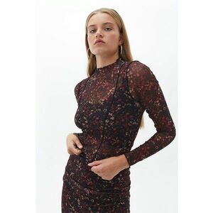 Bluza crop cu model geometric - Negru stins/Rosu stins imagine