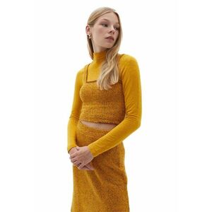 Top crop din tricot cu guler patrat - Galben sofran imagine