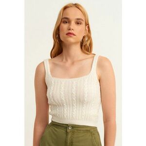 Top crop tricotat cu maneci detasabile - Bej deschis imagine