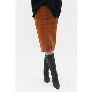 Fusta midi cu nasturi si slit frontal - Portocaliu stins imagine