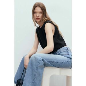 Tricou crop din in - Negru imagine