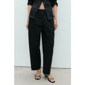 Pantaloni cu croiala dreapta si model uni - Negru imagine