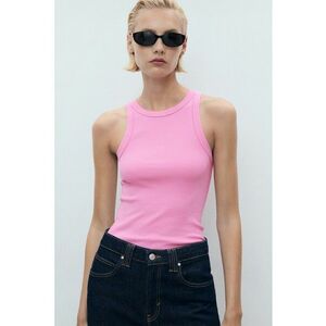Top slim fit din amestec de lyocell cu aspect striat - Roz deschis imagine