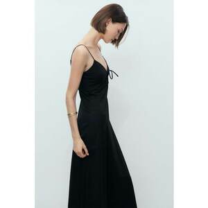 Rochie midi cu decolteu in V si funda - Negru imagine