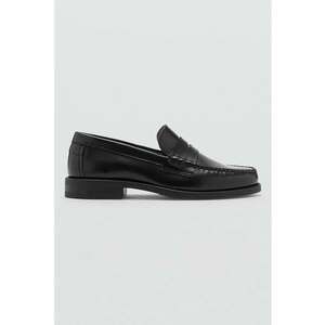 Pantofi loafer din piele cu varf rotund - Negru imagine