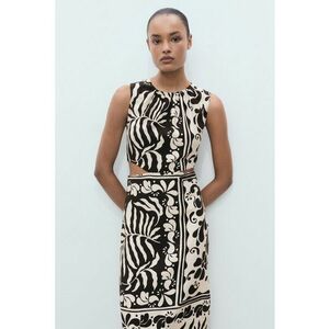 Rochie midi cu decolteu rotund - Alb/Negru imagine