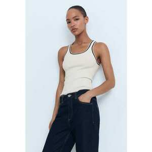 Top slim fit cu decolteu rotund - Alb fildes/Negru imagine