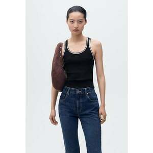 Top slim fit cu decolteu rotund - Negru imagine