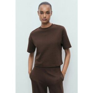 Tricou uni cu maneci cazute - Maro inchis imagine