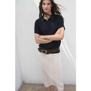 Pulover cu decolteu polo si maneci scurte - Negru imagine