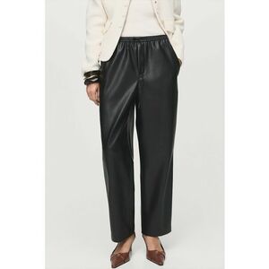 Pantaloni relaxed-fit din piele sintetica cu talie elastica - Gri inchis imagine