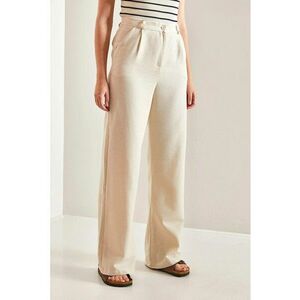 Pantaloni dama - Palazzo cu talie inalta si pliuri - crem - bumbac - imagine