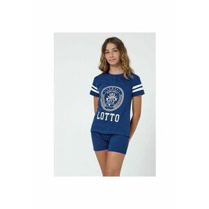 Pijama scurta cu imprimeu logo supradimensionat - Albastru imagine