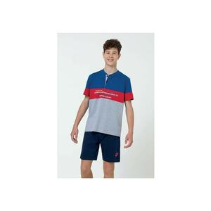 PIjama scurta cu guler Henley - Albastru imagine