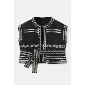 Vesta din amestec de bumbac organic cu broderie - Negru imagine