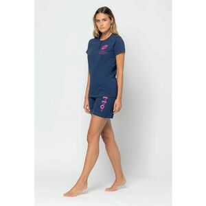 Pijama scurta cu imprimeu logo - Albastru imagine