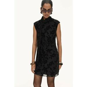 Rochie dreapta cu model floral - Negru imagine