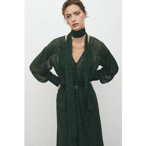 Rochie cu decolteu in V si curea in talie - Verde inchis imagine