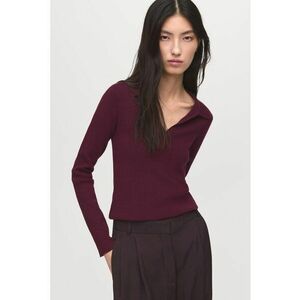 Pulover polo cu decolteu in V - Violet tyrian imagine