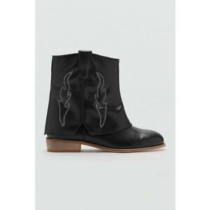 Botine din piele cu detalii brodate - Negru/Caramel imagine
