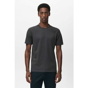 Tricou cu decolteu la baza gatului si model uni - Gri antracit imagine