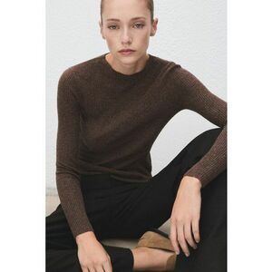 Pulover slim-fit cu decolteu la baza gatului - Maro inchis imagine