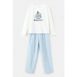 Pijama cu pantaloni lungi din amestec de bumbac - Alb/Albastru imagine