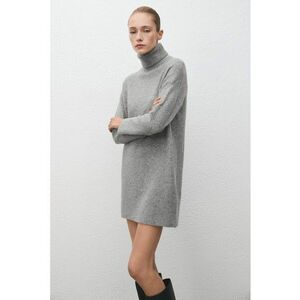 Rochie tricotata cu guler inalt - Gri deschis melange imagine
