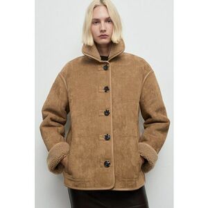 Palton scurt din blana shearling sintetica - Caramel imagine