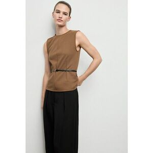 Bluza cambrata cu decolteu rotund - Caramel imagine