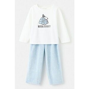 Pijama cu pantaloni lungi din amestec de bumbac - Alb/Albastru pastel imagine