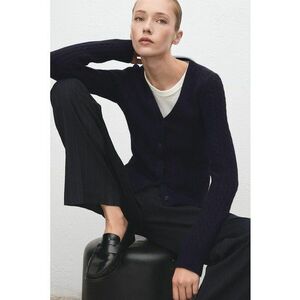 Cardigan cu decolteu in V si design torsade - Bleumarin imagine