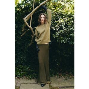 Fusta midi cu pliuri - Kaki inchis imagine