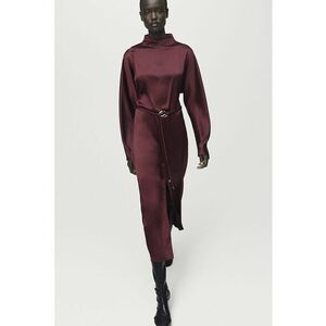 Rochie dreapta de satin cu guler scurt - Violet pruna imagine