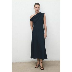Rochie cu croiala in A si decolteu asimetric - Gri carbune imagine
