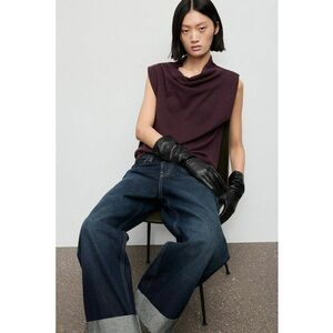 Bluza cu decolteu drapat - Violet aubergine imagine